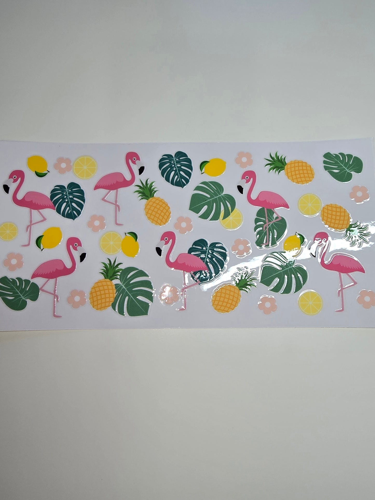 Pink Flamingo, Pineapple, Lemons, Leaves