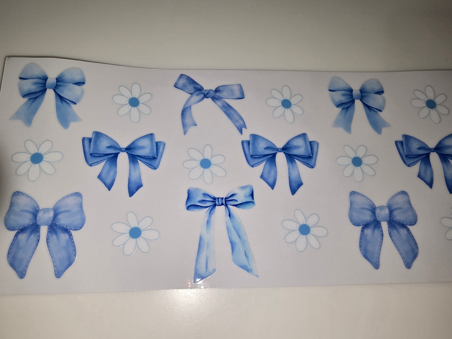 Blue Bow, White Flowers