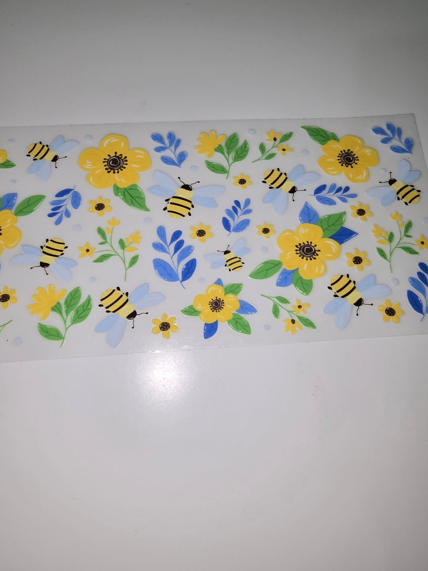 Yellow flowers, bees, blue leaves
