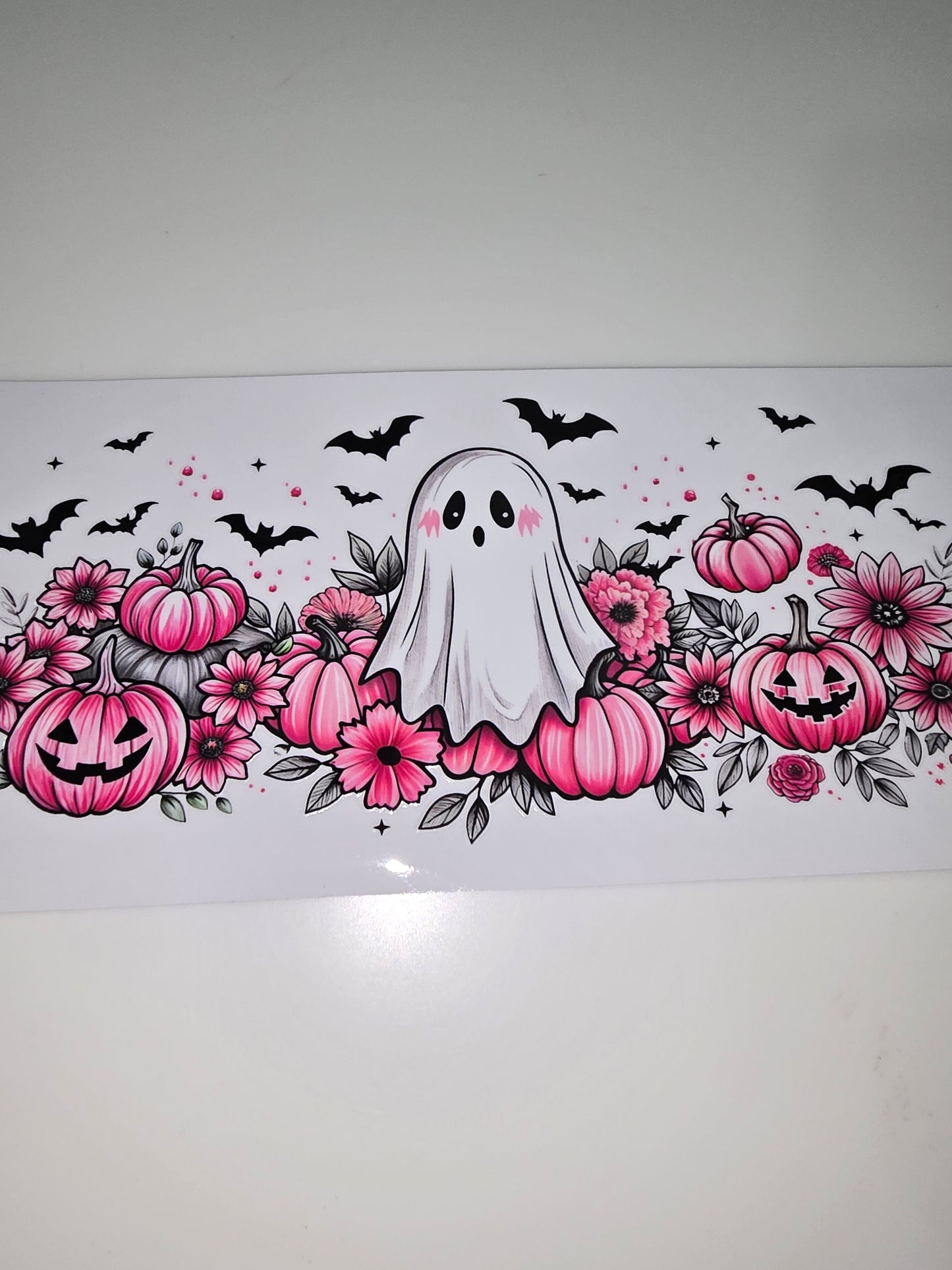 Ghost, bats, pink pumpkin