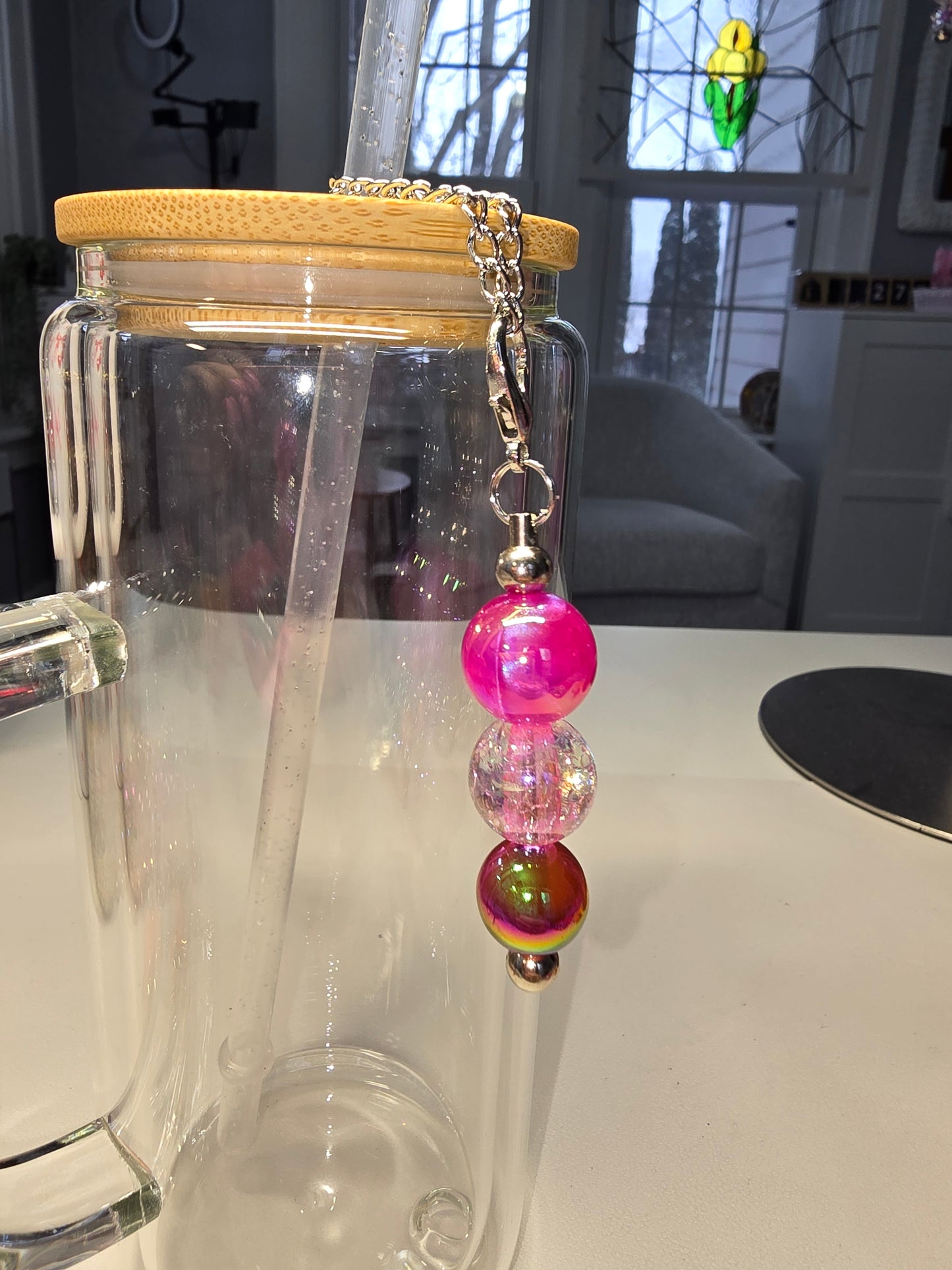 Pink & Crystal Cup Charm