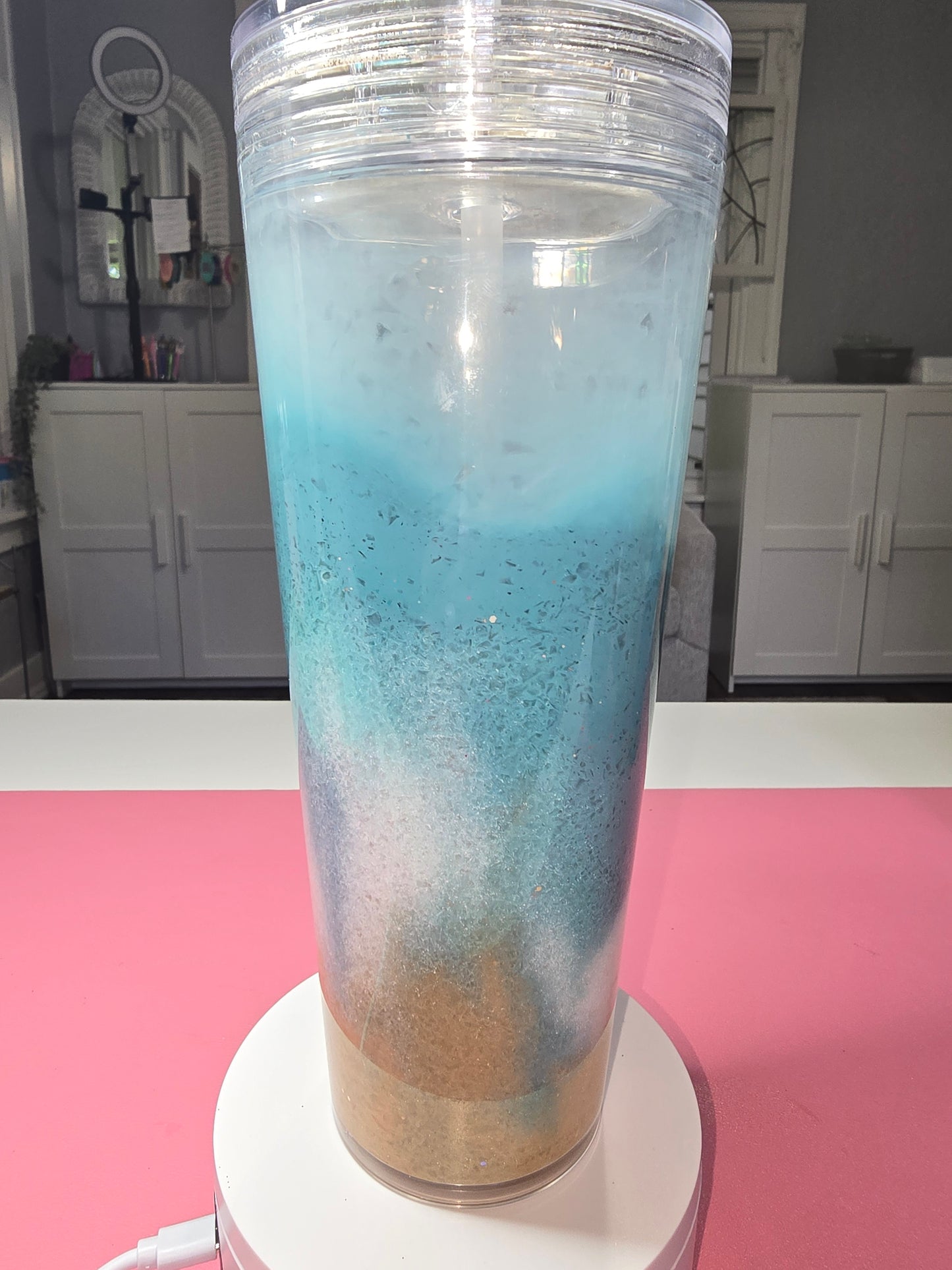 24 oz Ocean Waves Acrylic Tumbler with decorated, enclosed lid
