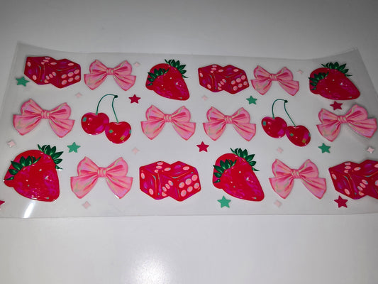 Coquette bows, strawberries, cherries, dice