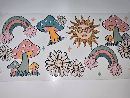 Mushrooms, sunshine, flowers, boho