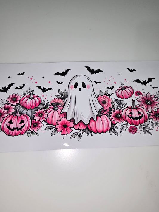 Ghost, bats, pink pumpkin