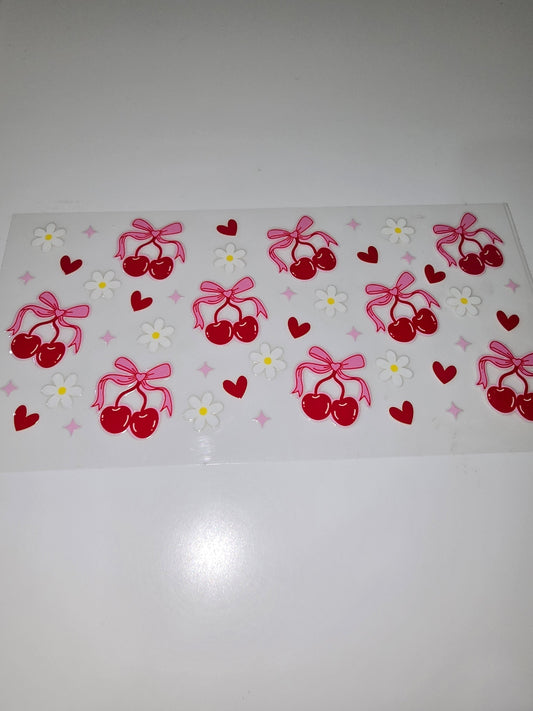 Cherries, red hearts & white flowers