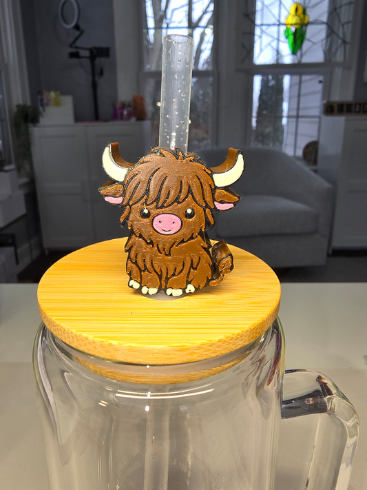 Highland Cow Straw Topper
