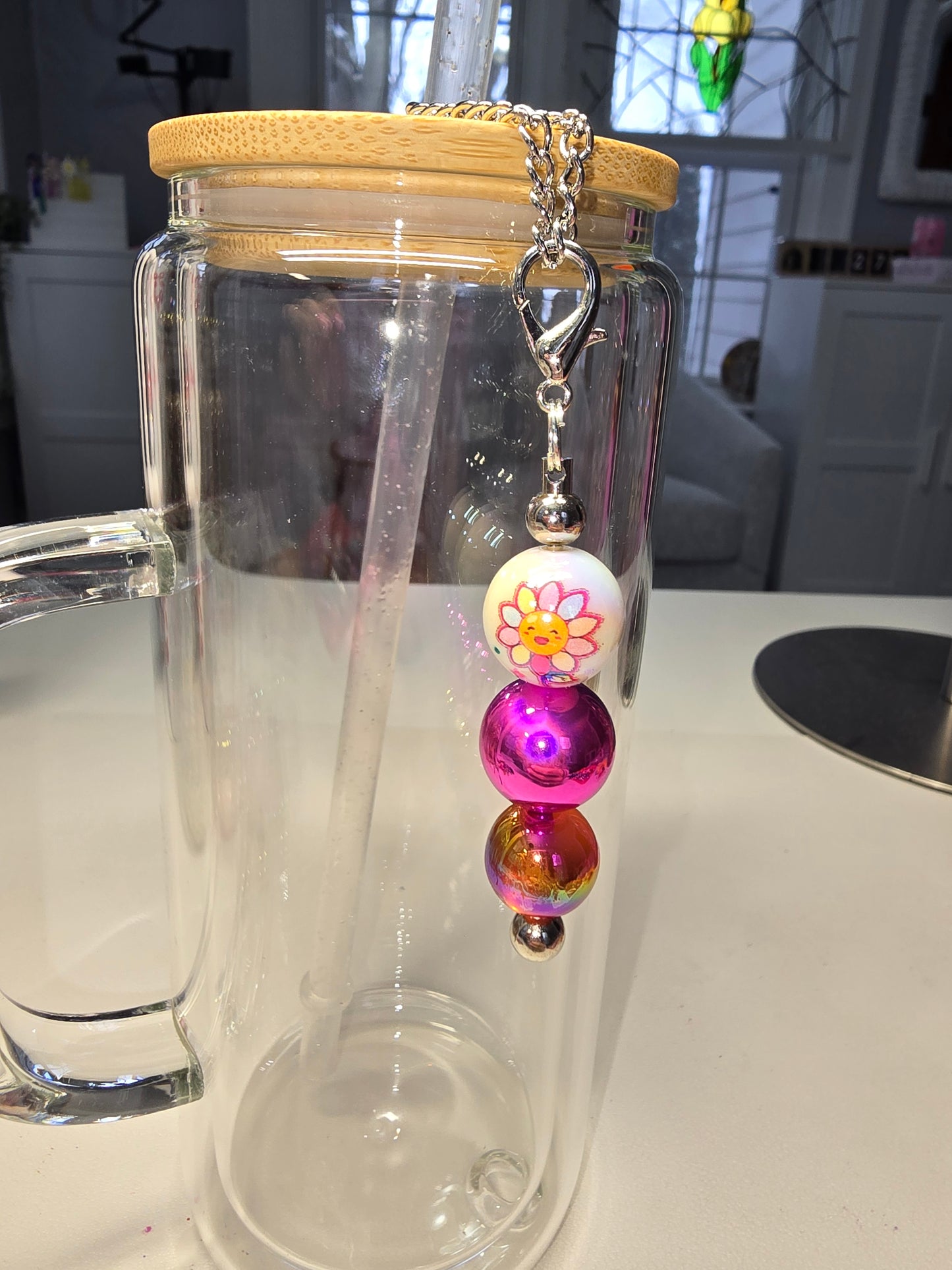 Flower & Pink Cup Charm