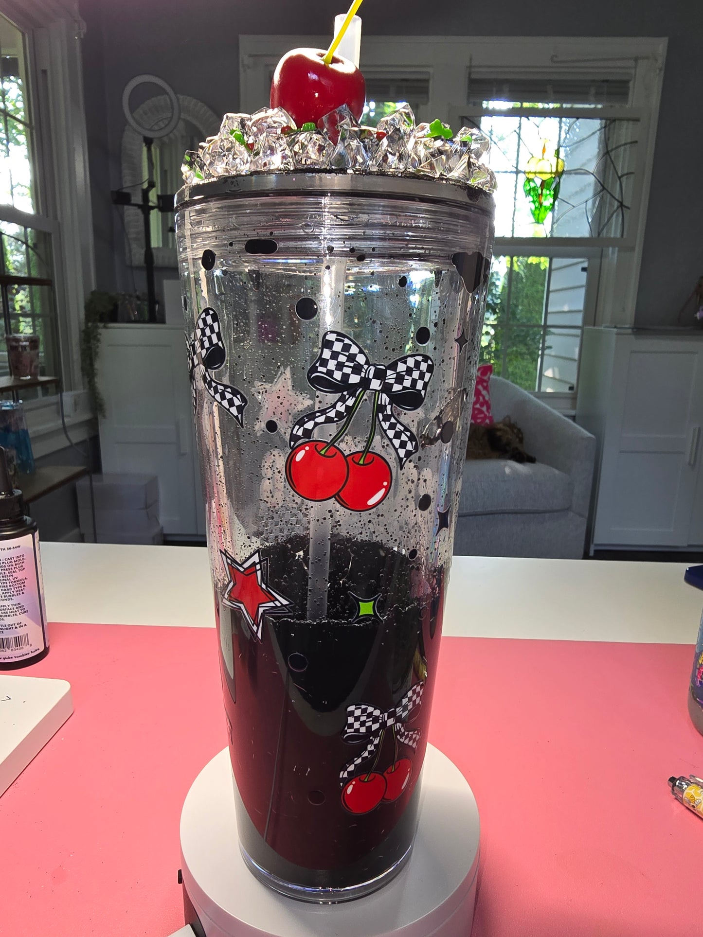 24 oz Black, Red, & White Lava Drip Cup