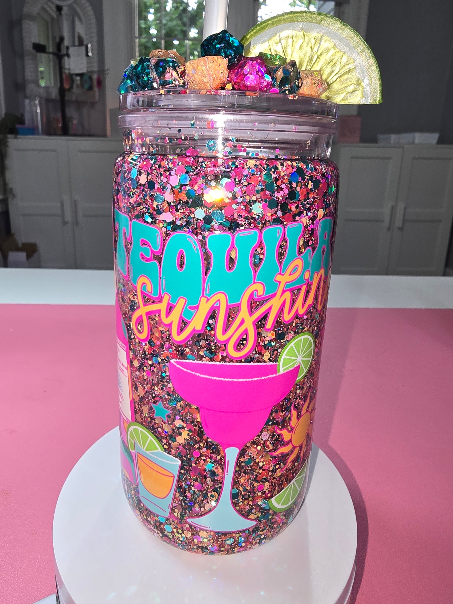 16 oz Tequila Sunshine acrylic snowglobe tumbler.