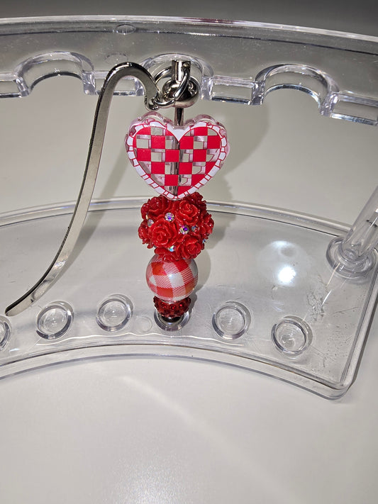 Red heart checked bookmark