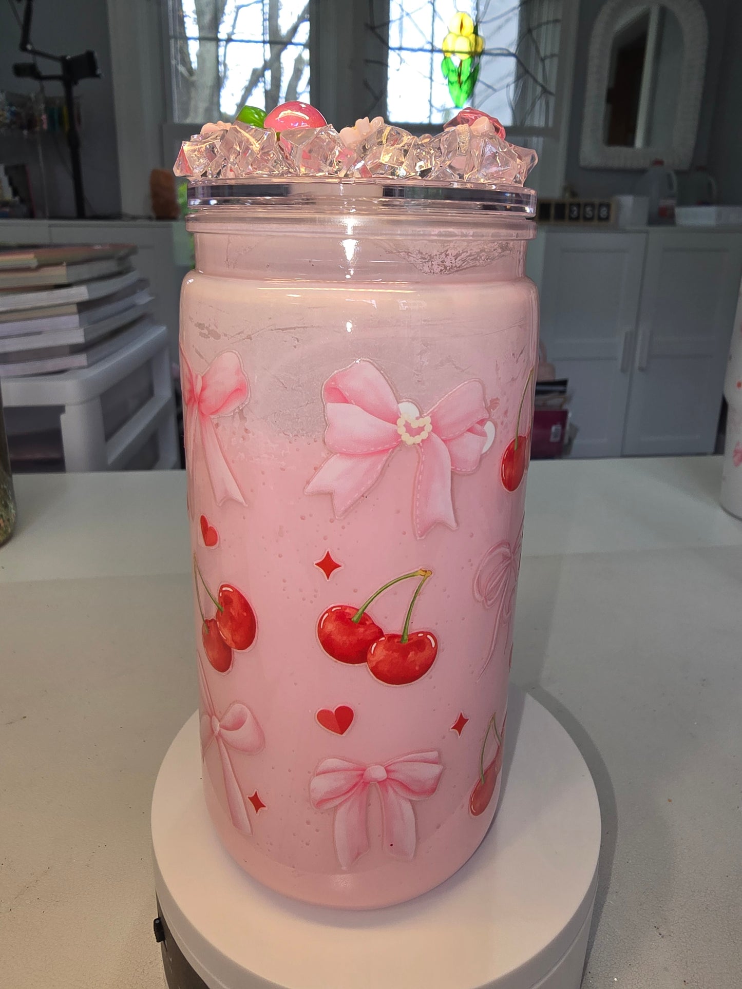 Strawberries & Cream 16 oz Milkshake Cup w/custom lid and straw