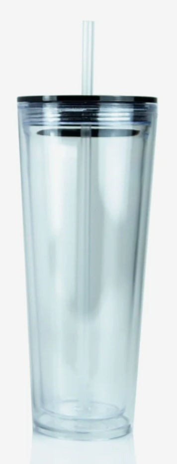 24 oz Clear Acrylic Snow Globe Cup w/ Straw
