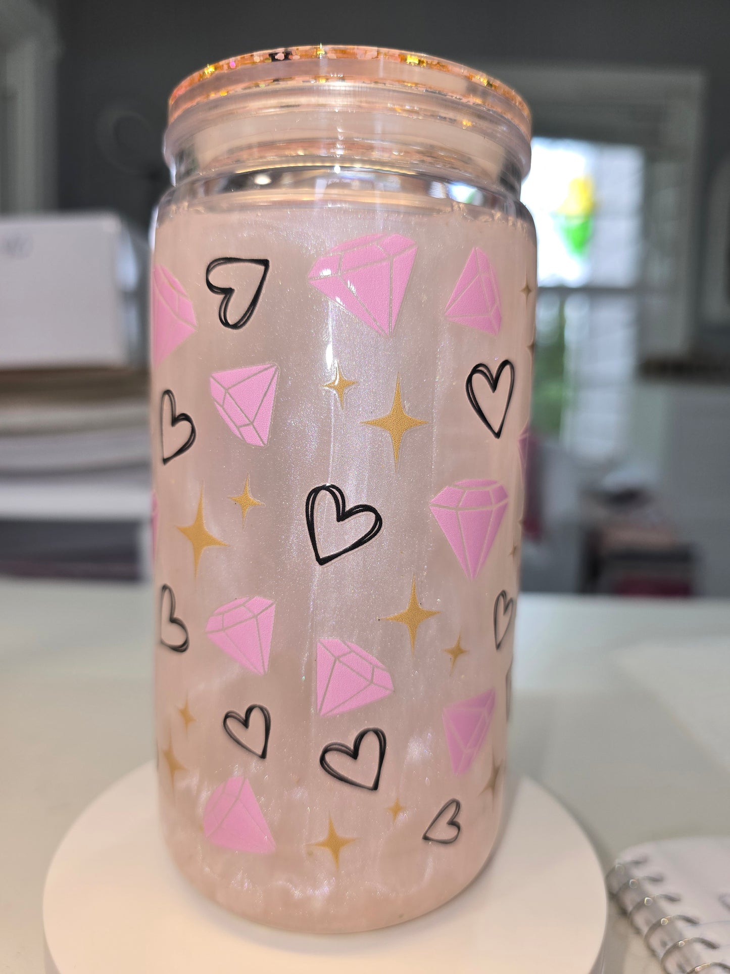 16oz Pink & Gold Cat Eye Cup