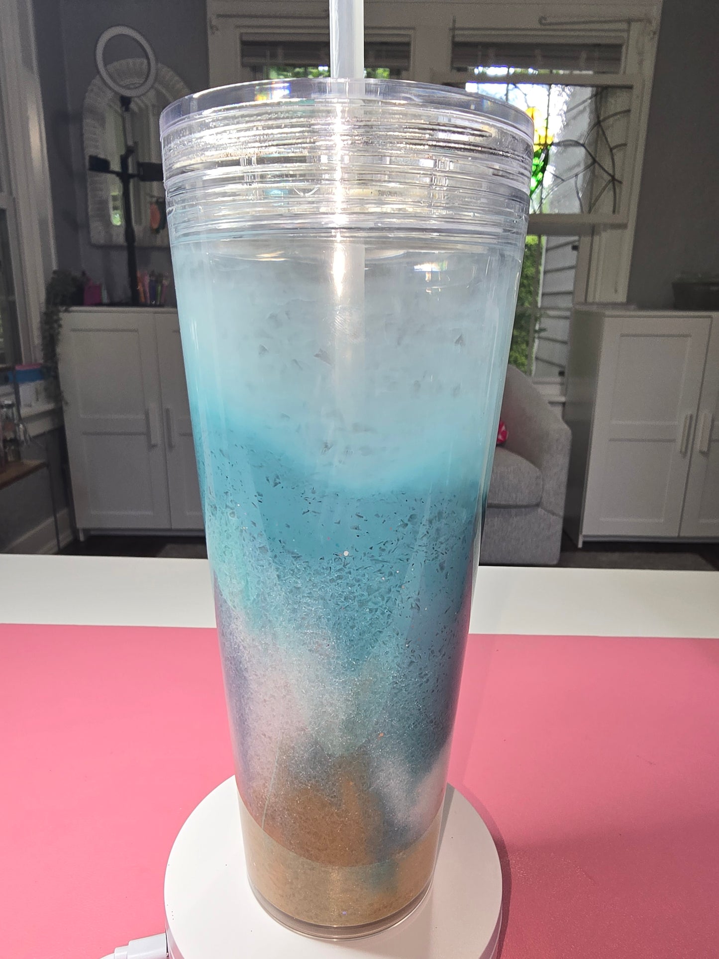 24 oz Ocean Waves Acrylic Tumbler with decorated, enclosed lid