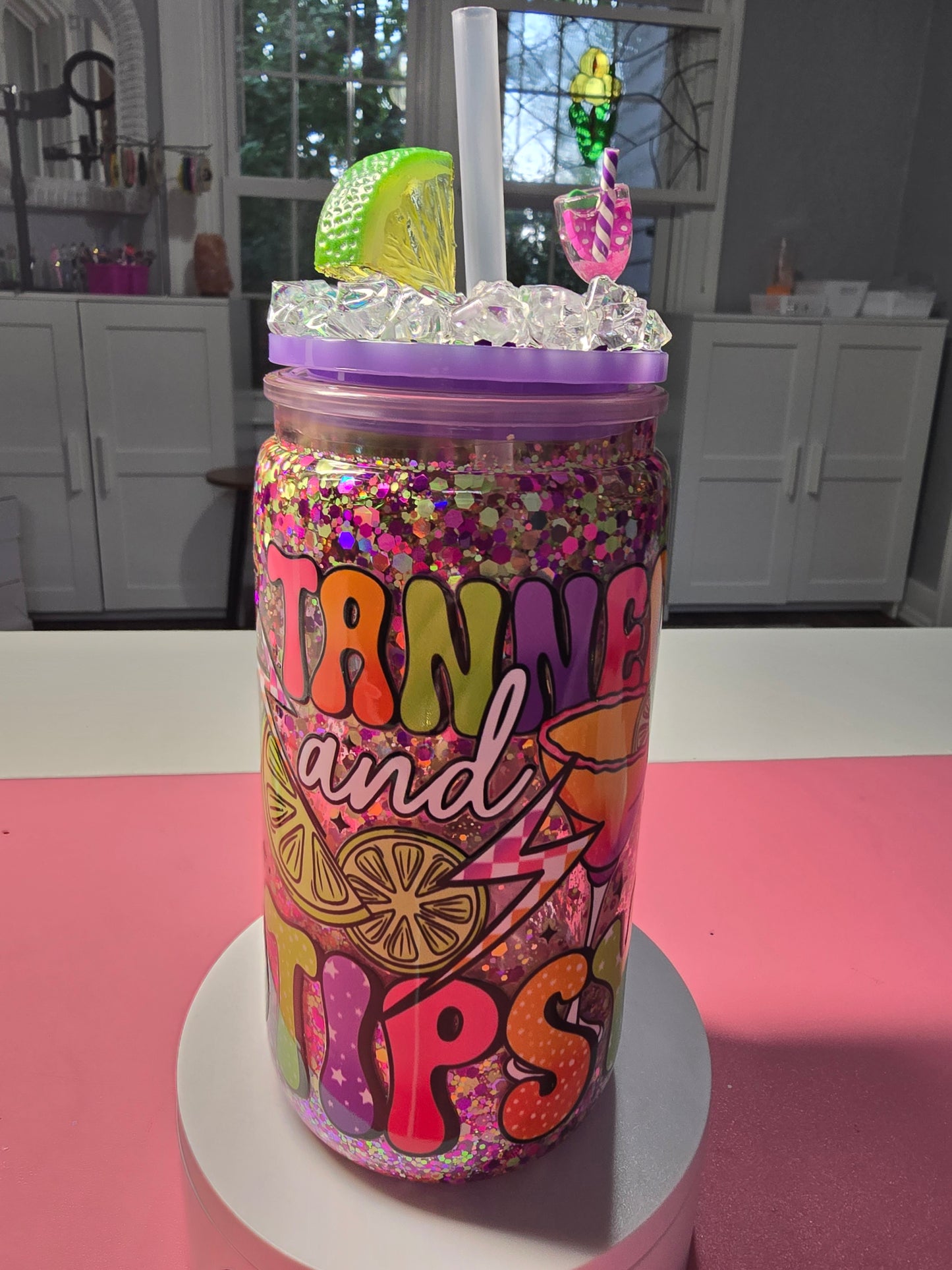 "Tanned & Tipsy" 16 oz Acrylic Snow Globe Tumbler