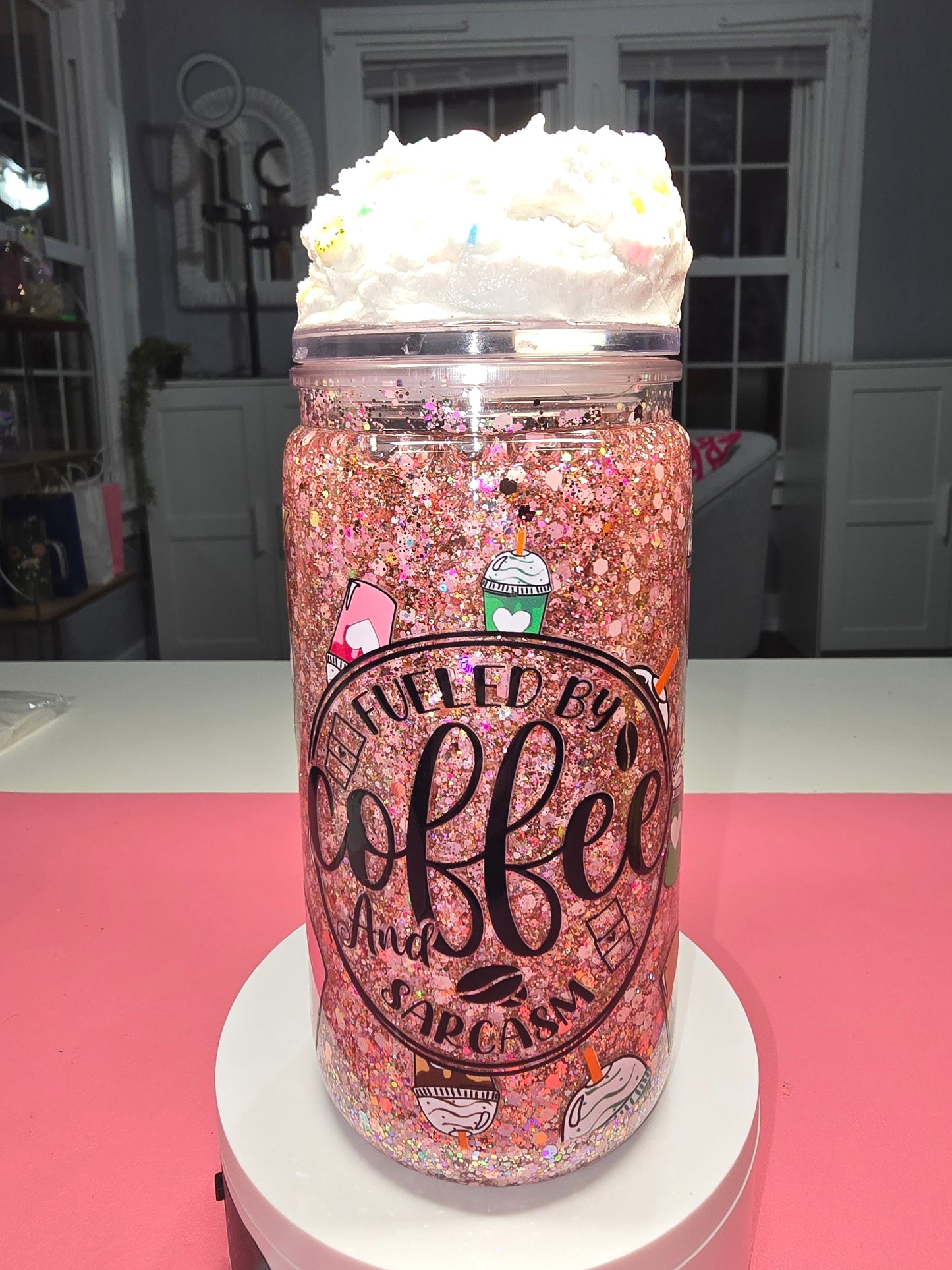 Coffee & Sarcasm 16 oz. Acrylic Tumbler with whipped cream lid