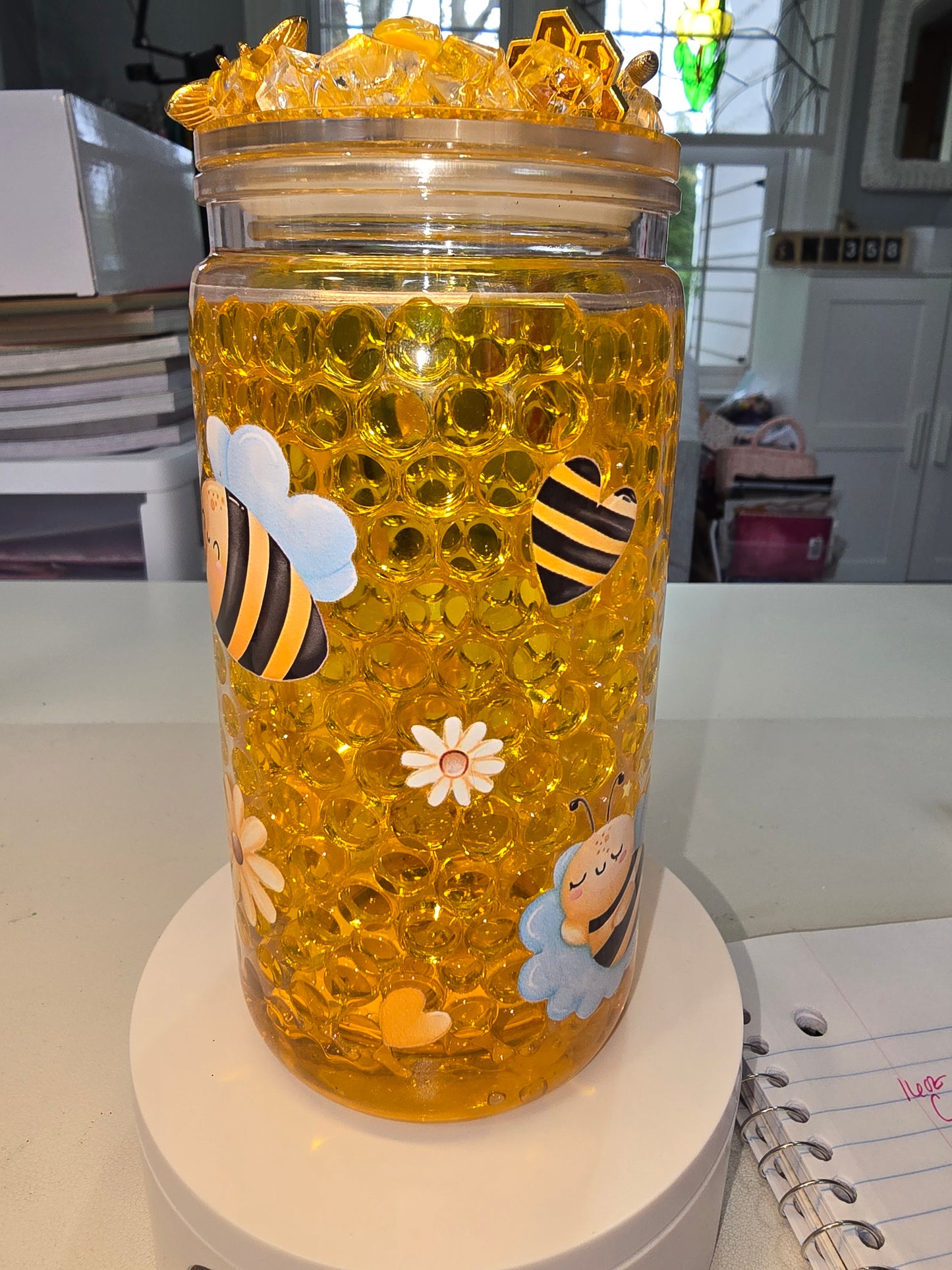 16 oz Honeycomb Bee Cup with custom lid