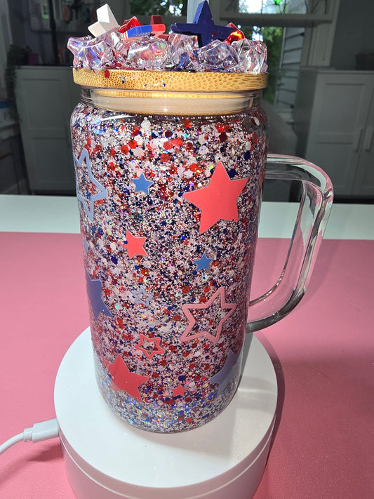 Red, White, & Blue 16 oz glass tumbler