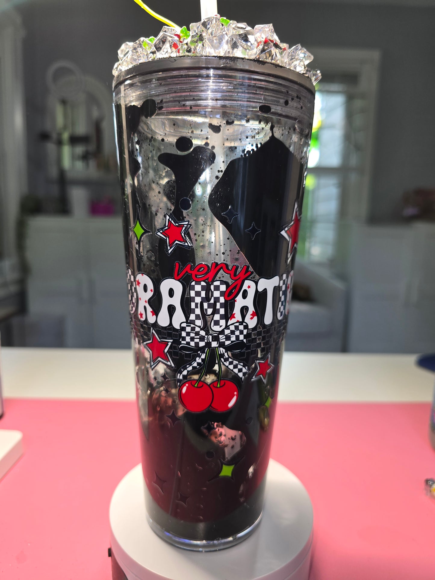 24 oz Black, Red, & White Lava Drip Cup