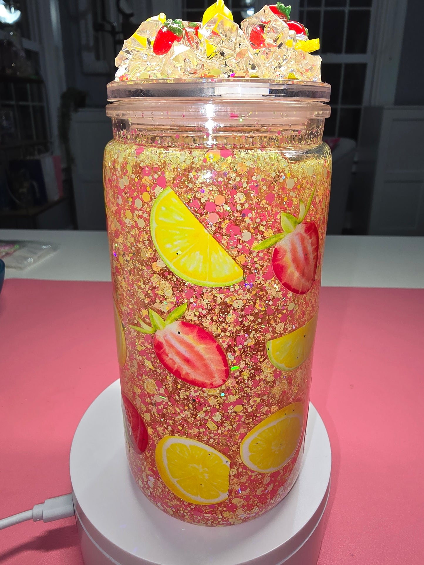 Strawberry Lemonade, 16oz Acrylic Cup with decorated lid