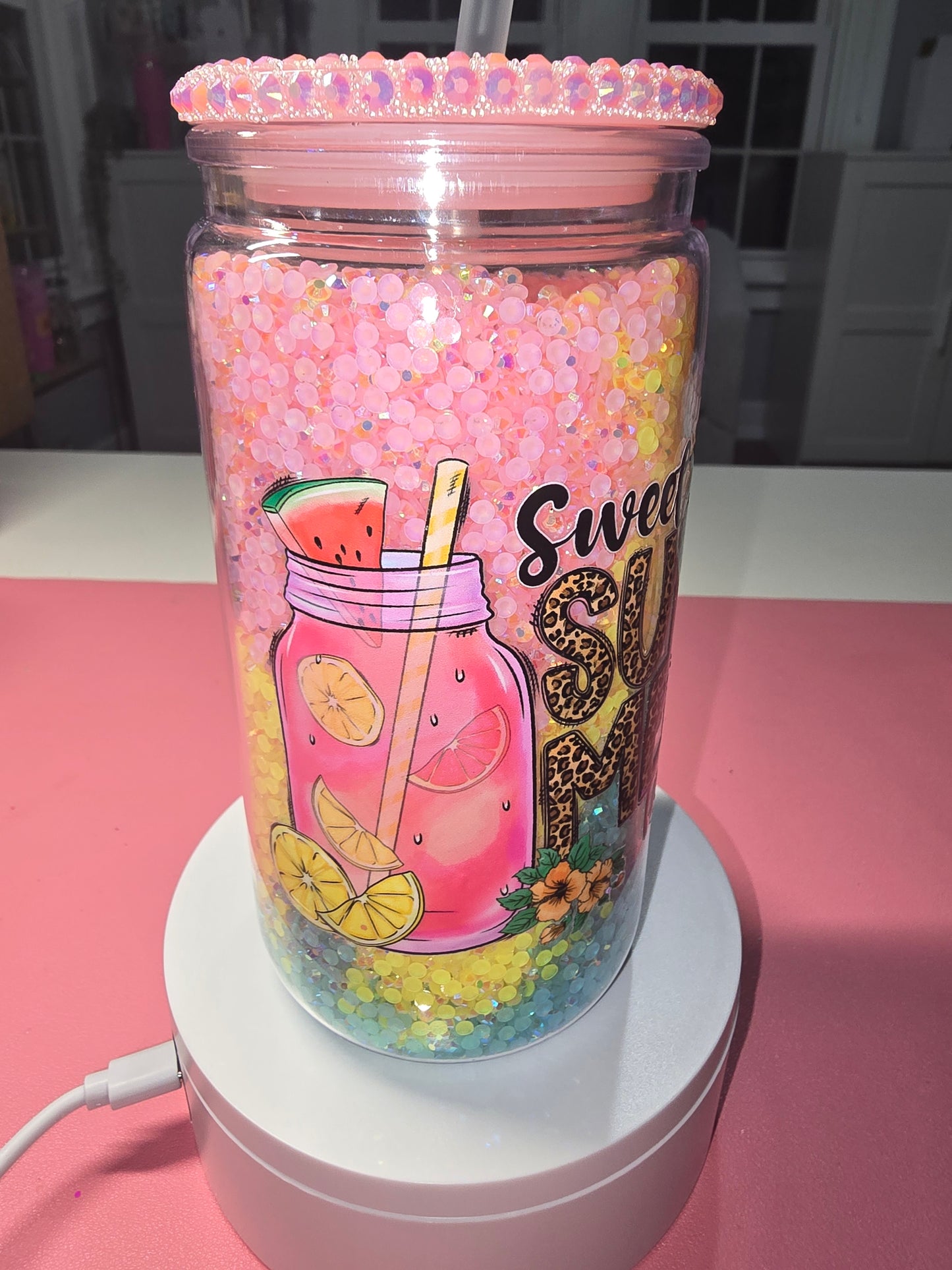 16oz Rhinestone Snowglobe Cup