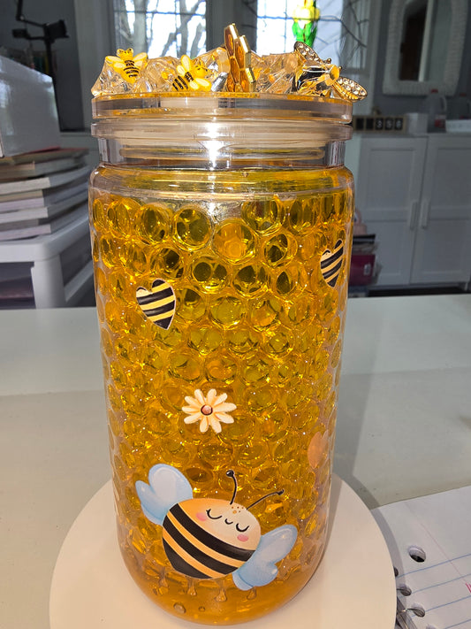 16 oz Honeycomb Bee Cup with custom lid