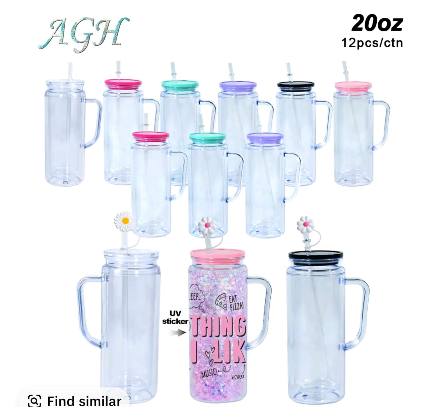 20 oz Acrylic Tumbler with Handle and matching lid