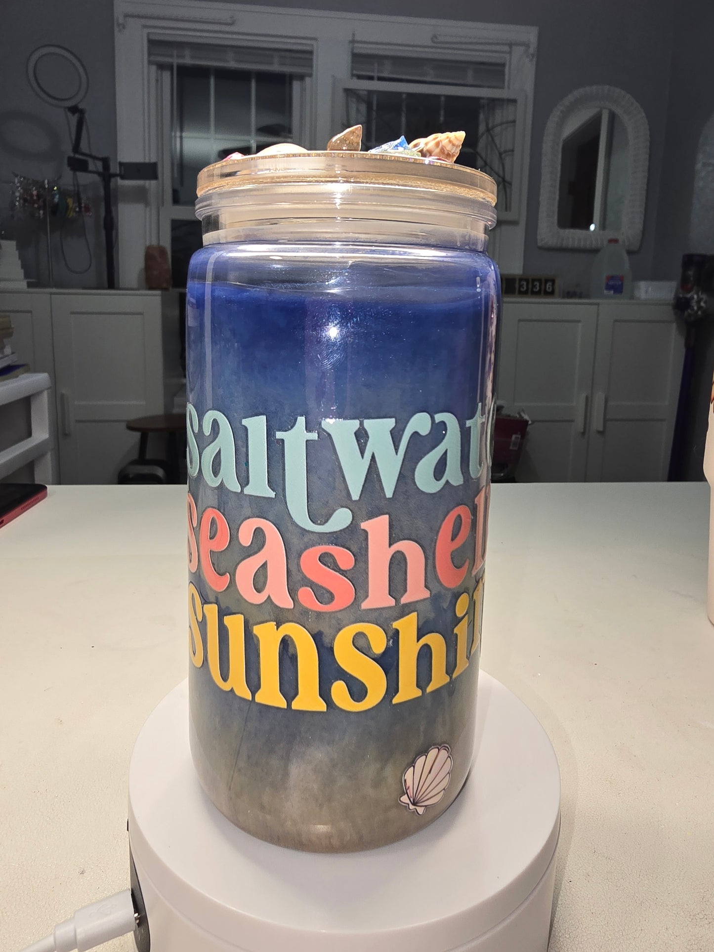 16 oz Saltwater, Seashells, Sunshine Paint cup