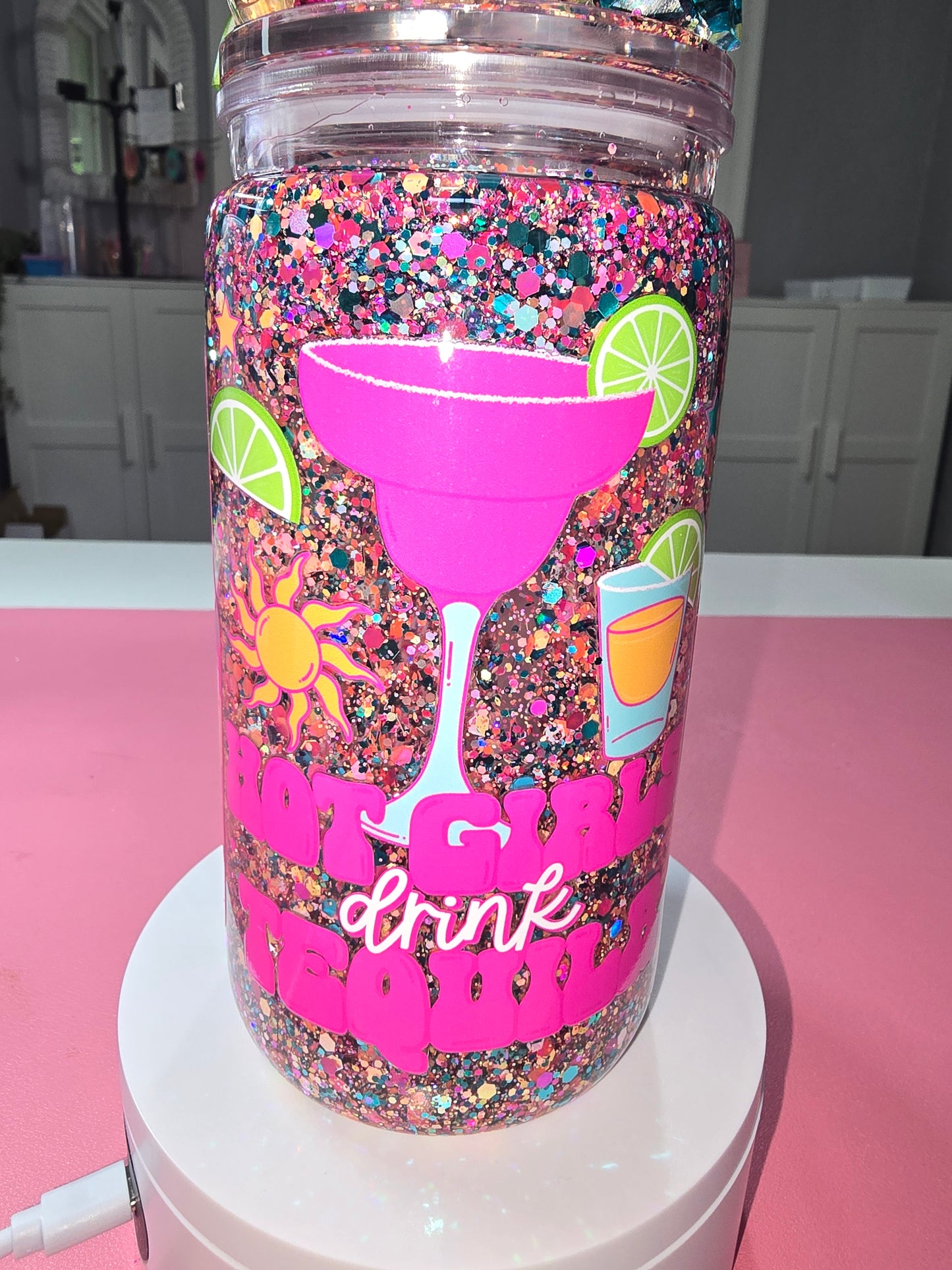 16 oz Tequila Sunshine acrylic snowglobe tumbler.