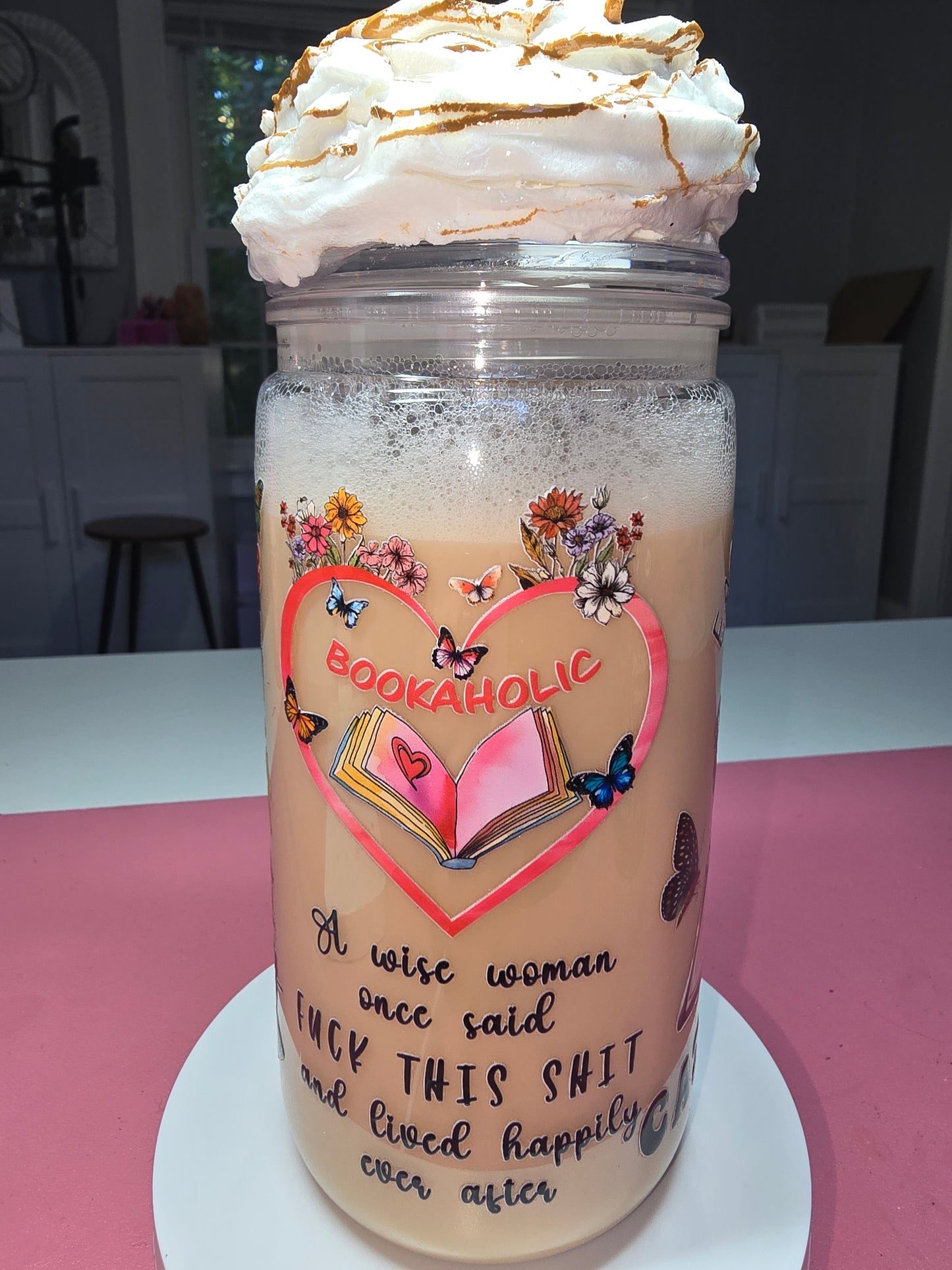 16 oz Coffee Drip Tumbler with Caramel Swirl lid