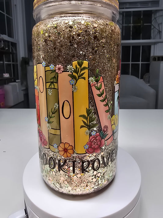 "Booktrovert" 16 oz Acrylic Glitter Tumbler with custom lid